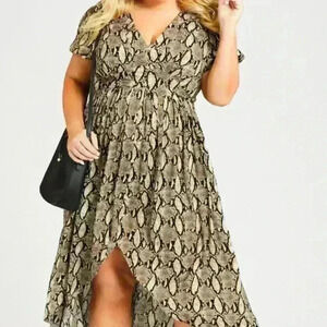Avenue Snake Print High Low Puff Sleeve Maxi Dress NWT 26